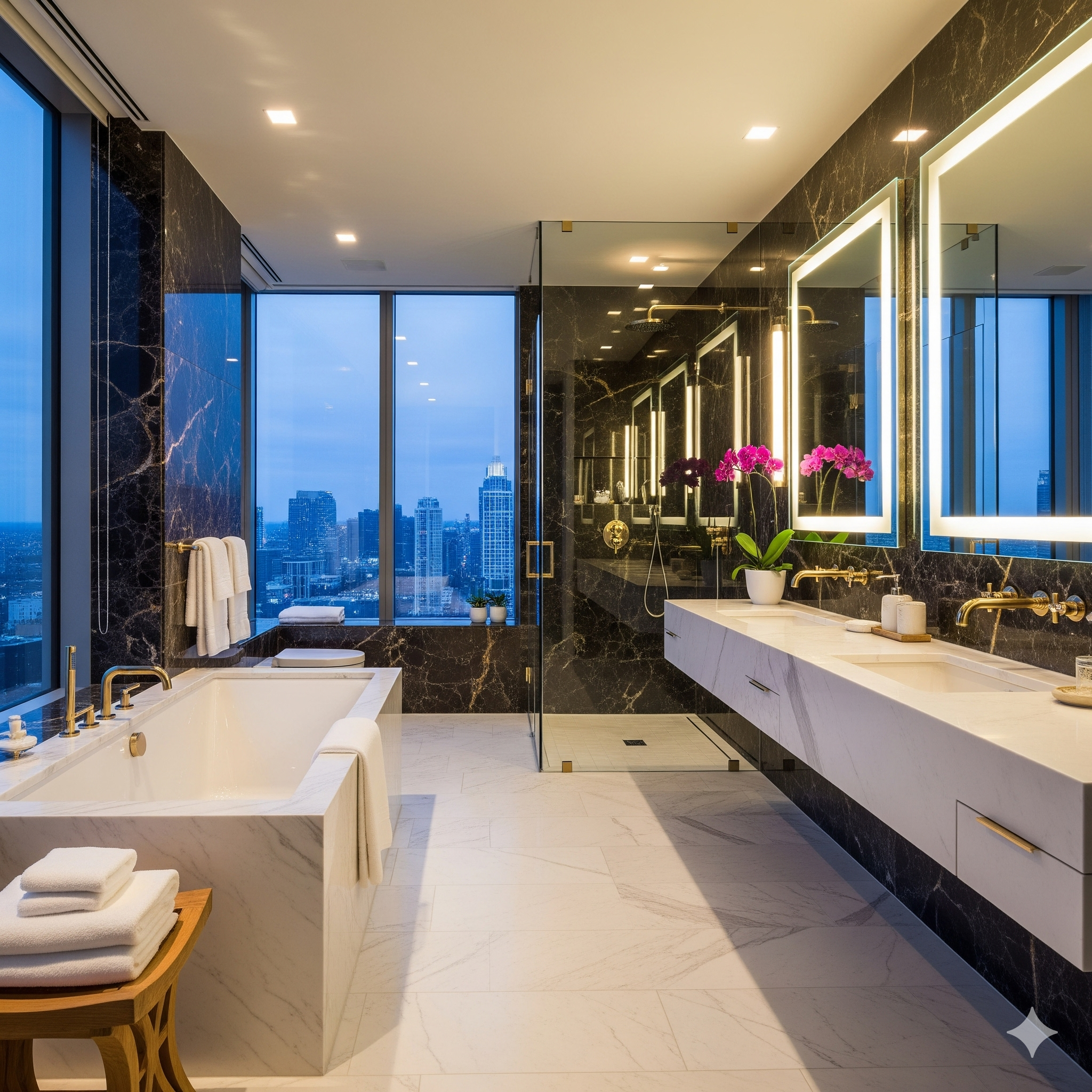 Spacious bathroom with bathtub and vanity in 4 BHK residence at DLF The Arbour Gurgaon