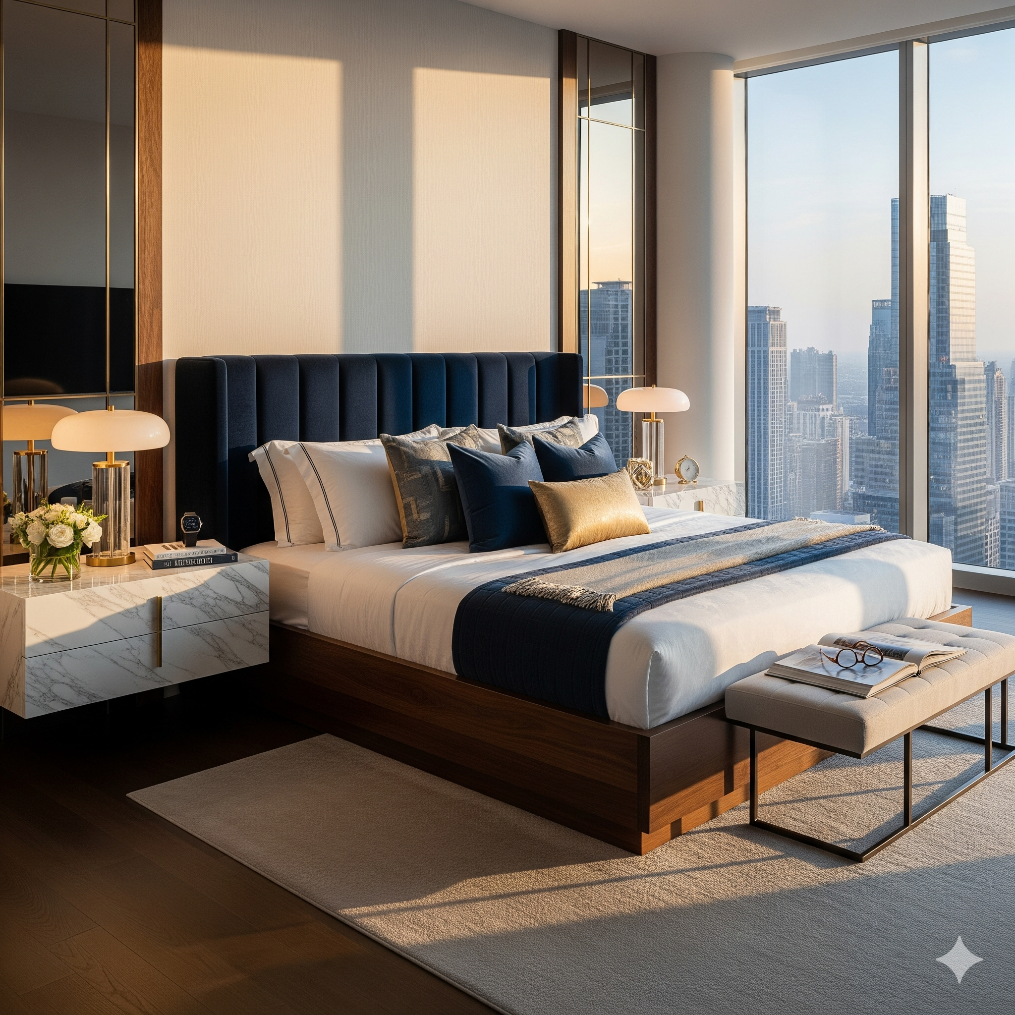 Luxury master bedroom with modern interiors at DLF The Arbour Sector 63 Gurgaon
